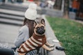 Beautiful girl with French bulldog