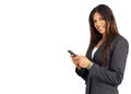 Beautiful brunette woman holding a cellphone Royalty Free Stock Photo