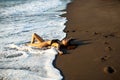 Woman in bikini at beach Royalty Free Stock Photo