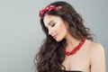 Beautiful brunette woman with makeup, perfect hair and jewelry necklace, female profile Royalty Free Stock Photo