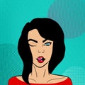 Beautiful brunette woman in pop art style.