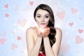 Beautiful brunette woman sending many kisses Royalty Free Stock Photo