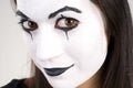 Beautiful Brunette Woman Theatrical Close Up Mime Dance White Face