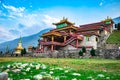 Beautiful buddhist monastery architecture design at morning from low angle