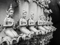 Beautiful buddhist sculpture hands clasped in prayer, detail of buddhist figures carved in Wat Sanpayangluang at Lamphun, Thailand Royalty Free Stock Photo