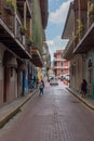 Beautiful building facades in the historic old town, Casco Viejo, Panama City Royalty Free Stock Photo