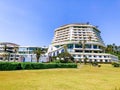 Beautiful building with palm trees on Jeju Island, South Korea Royalty Free Stock Photo