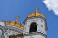 Beautiful building of the Russian Orthodox Church. Covered in gold dome. Crosses and exterior decoration. Love to God Royalty Free Stock Photo