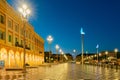 Beautiful building, staute around Place Massena Royalty Free Stock Photo