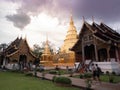 Beautiful building view inside of Wat Phra Singha temple with gorgeous Lanna Architecture. Southeast asia life in Chiang Mai,