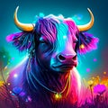 Beautiful bull portrait on colorful background. Vector illustration for your design AI generated