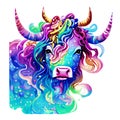 Beautiful bull portrait in watercolor style. Generative AI