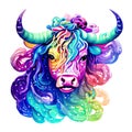 Beautiful bull portrait in watercolor style. Generative AI