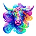 Beautiful bull portrait in watercolor style. Generative AI