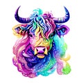 Beautiful bull portrait in watercolor style. Generative AI