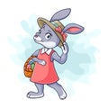 Beautiful bunny cartoon carrying a basket of easter eggs