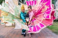 Beautiful Burmese Art dancing performs imitating bird wings shown also known as Kingkala Bird Dance at Chiang Mai, Thailand-April