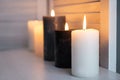 Beautiful burning candles on windowsill Royalty Free Stock Photo