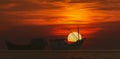 Burning orange sky and boat