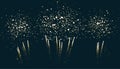 Beautiful bursting firework with brightly shining sparks at night sky. Vector illustration