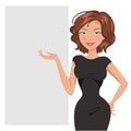 Beautiful business woman is about banner. Vector illustration