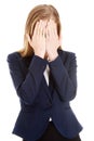 Beautiful business woman covering her face. Royalty Free Stock Photo