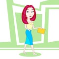 Beautiful Business Woman In Fashion Clothes Walk Holding Yellow Clipboard