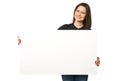 The beautiful business woman holding a banner Royalty Free Stock Photo