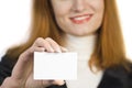 Beautiful business woman holding sign Royalty Free Stock Photo