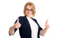 Beautiful business woman making a gun gesture Royalty Free Stock Photo