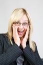 Beautiful business woman is surprised in offic Royalty Free Stock Photo