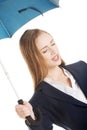 Beautiful business woman under umbrella. Royalty Free Stock Photo