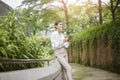 Beautiful business woman is working outside office Royalty Free Stock Photo