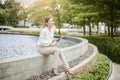 Beautiful business woman is working outside office Royalty Free Stock Photo