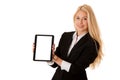 beautiful business woman working on tablet computer isolated over white Royalty Free Stock Photo