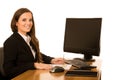 Beautiful business woman works in her office showing blank moni Royalty Free Stock Photo