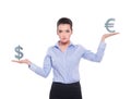 Beautiful businesswoman with currency symbols Royalty Free Stock Photo