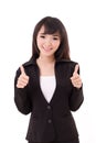 Beautiful businesswoman giving, showing two thumbs up