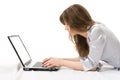 Beautiful businesswoman with a laptop working. Royalty Free Stock Photo