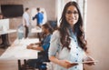 Beautiful businesswoman portrait in modern company office Royalty Free Stock Photo