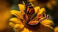 A colorful and vibrant butterfly resting on a yellow sunflower created with Generative AI