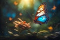 a beautiful butterfly in a beautiful garden with vibrant colors and lighting