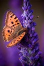 Beautiful Butterfly on Blade of Grass in Nature with a Soft Focus on Blurred Background Beautiful Bokeh. Magic Dreamy Artistic