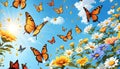 Beautiful wallpaper butterflies flowers wall decoration