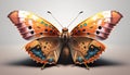 Beautiful butterfly with brown, orange, blue pattern on opened wings on white background. AI generative Royalty Free Stock Photo