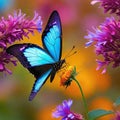 A beautiful butterfly flies over the autumn Autumn landscape with a