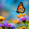 A beautiful butterfly flies over the autumn Autumn landscape with a