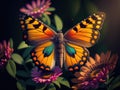 Beautiful butterfly on a flower, kaleidoscopic, Bastardcore, fine art, GoPro view, Redshift rendering, Motion blur, Sticker, khaki