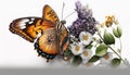 Beautiful butterfly on a flower on a white background. Generative AI Royalty Free Stock Photo