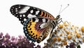 Beautiful butterfly on a flower on a white background. Generative AI Royalty Free Stock Photo